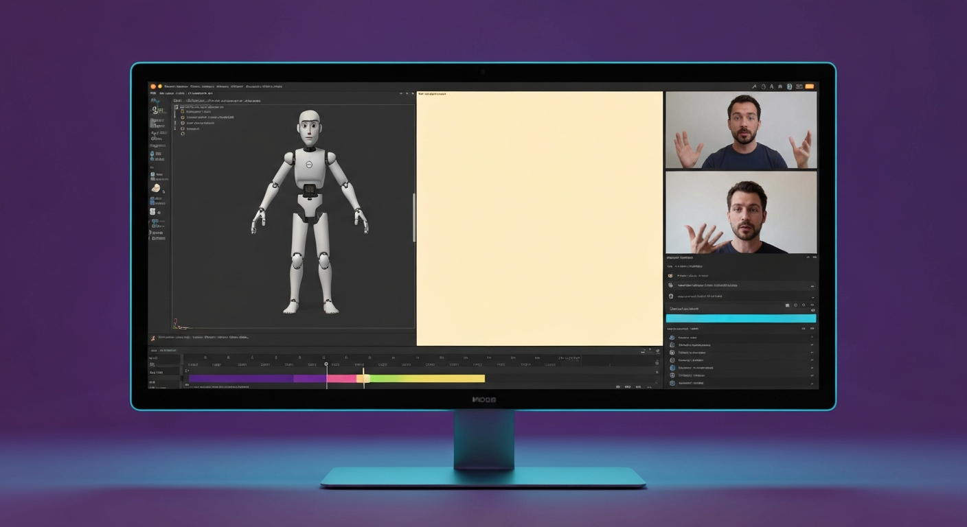 Animation Mentor screen mockup showing character animation critique session.