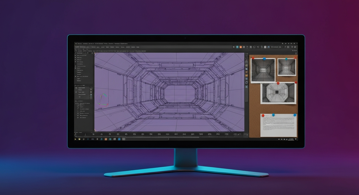 Gnomon School screen mockup showing environment modelling lesson.